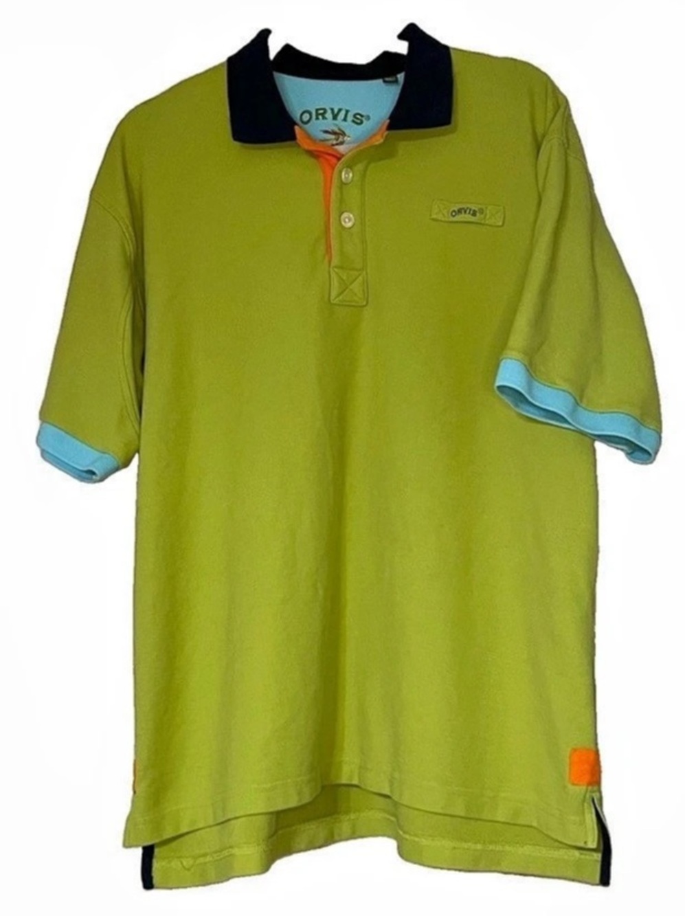 ORVIS 100% Cotton Mens L Green Pique Cotton Short Sleeve Colorblock Polo Shirt